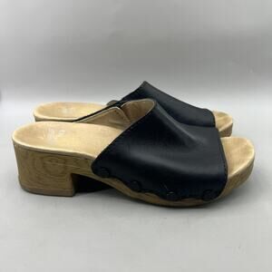 Dansko Giana Sandals Women Size 8 US, 38 EU Black Leather Slide Platform Clogs